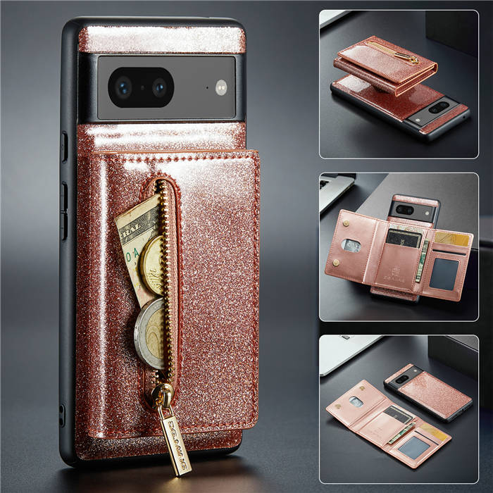 DG.MING Google Pixel 6A Magnetic Detachable Leather Wallet Case Brown