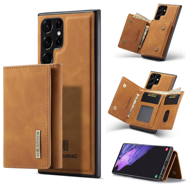 Dockem for Galaxy S22 Ultra Magnet Mountable Card Case with Metal Plate, Soft TPU Shell with 2 Card Holder Canvas Style Synthetic Leather Wallet